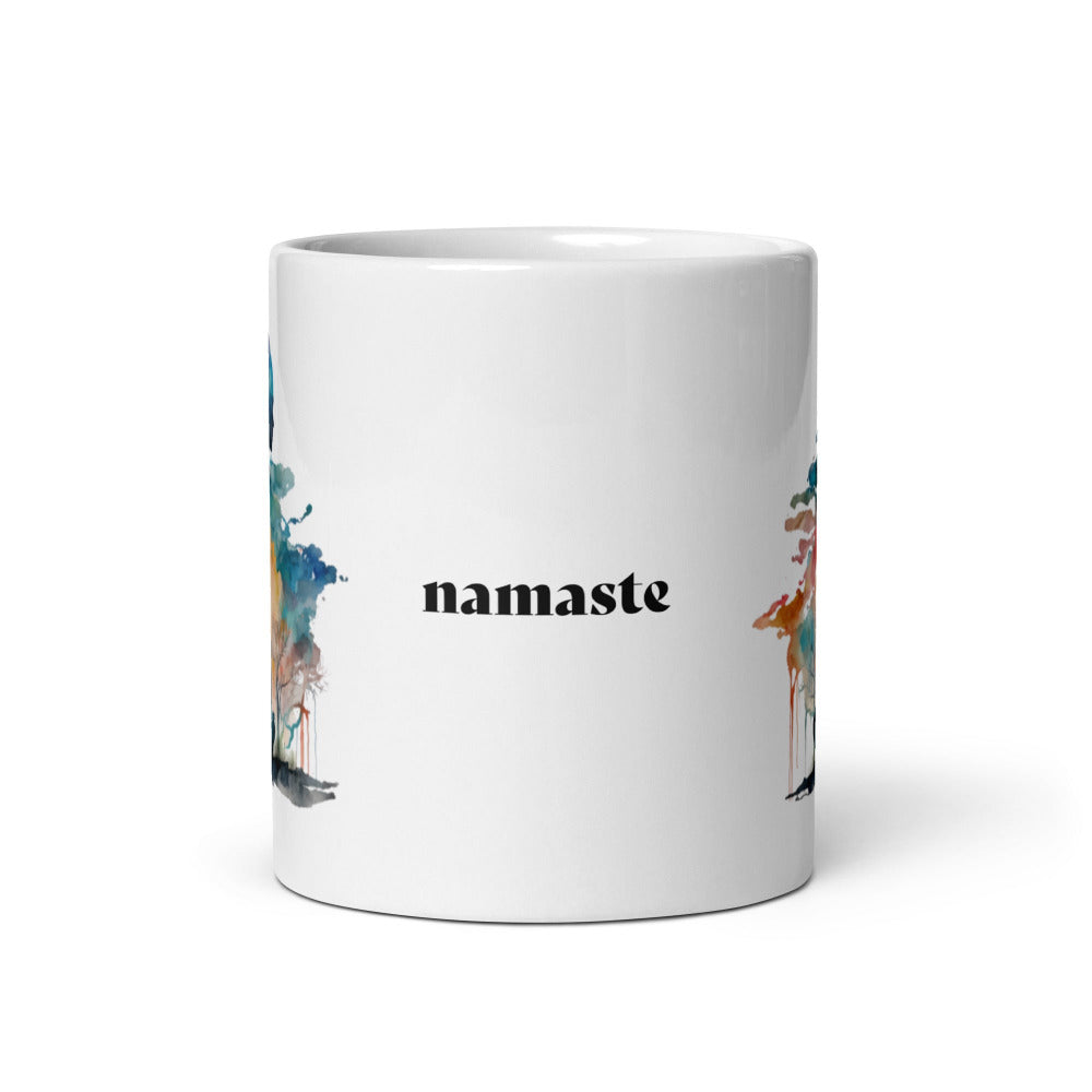 Namaste Yoga Meditation Mug - Watercolor Clouds